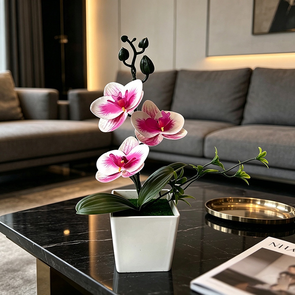 Home Office Depot - Orquídea Phalaenopsis artificial en maceta cuadrada
