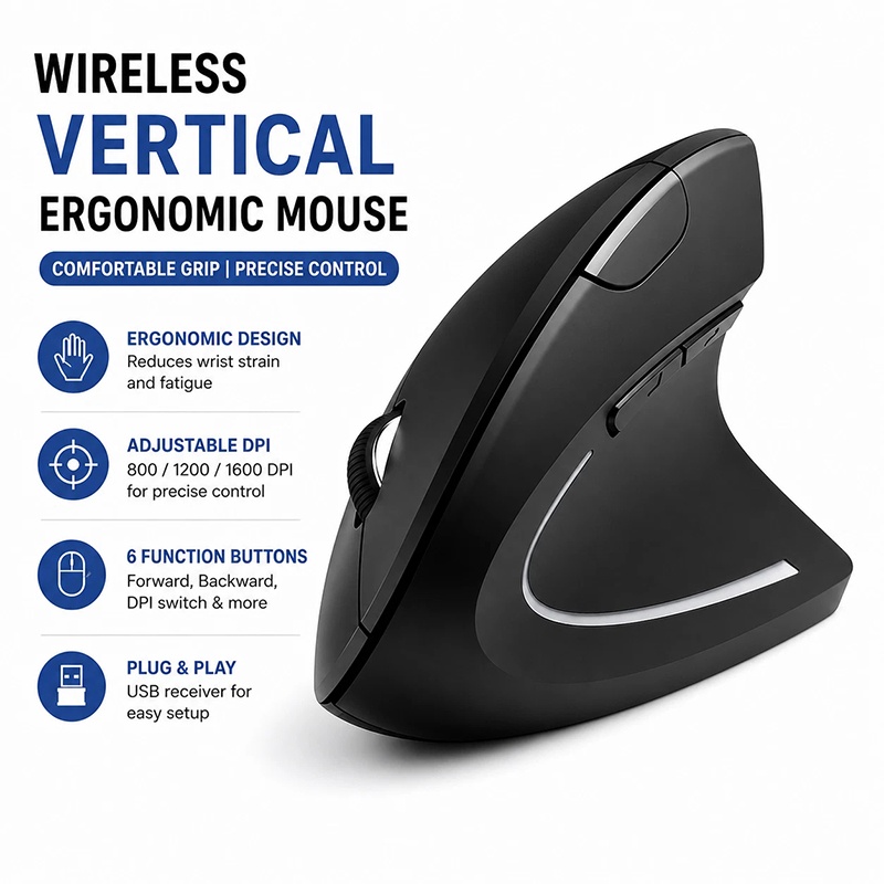 Home Office Gear - Ratón vertical recargable para juegos, para