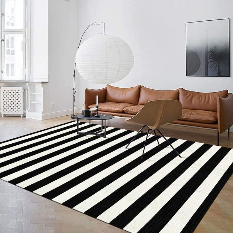 Alfombra a Rayas Blancas y Neg - Home Office Rug reseña y precio