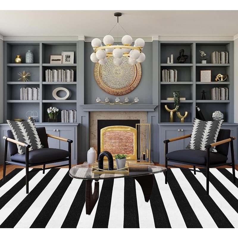 Alfombra a Rayas Blancas y Neg - Home Office Rug reseña y precio